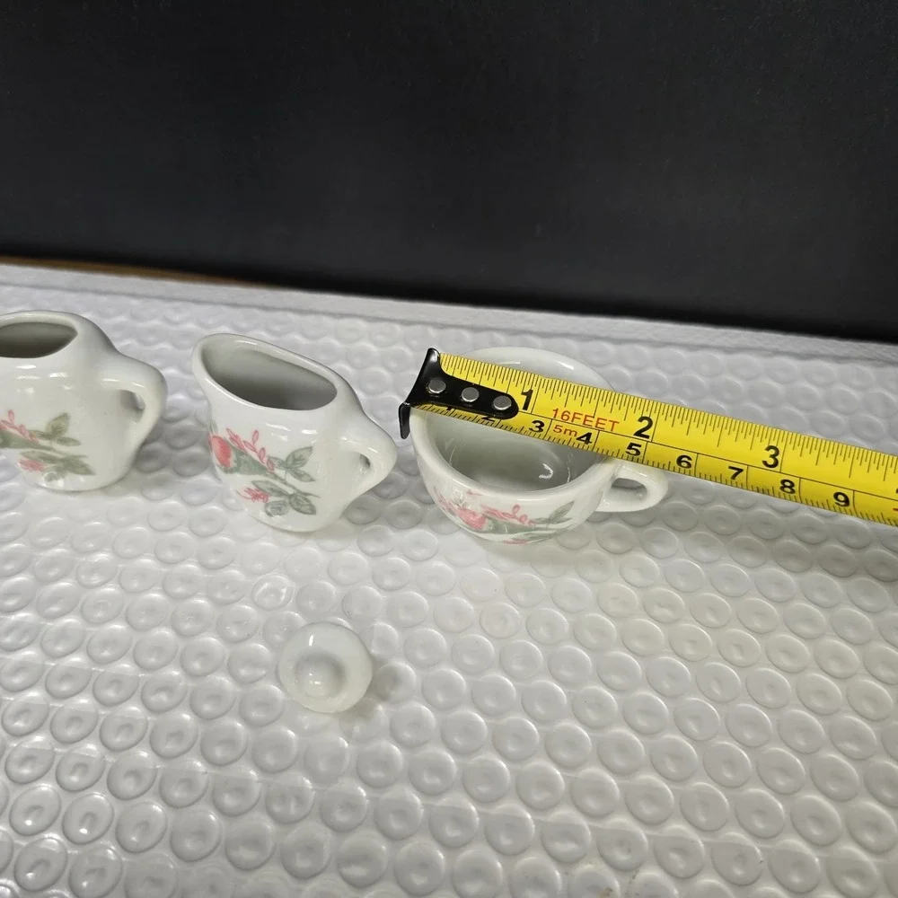 Children's Mini Porcelain Tea Set Roses Dollhouse Floral 7-pc Partial Set VTG